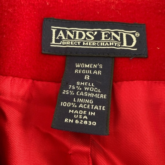 Vintage Lands' End Wool Cashmere Blazer Red Shoulder Pads Academia Preppy Size 8 - Picture 11 of 13